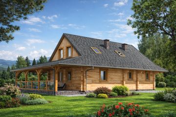  Projekt domu L-57 Dom ogrodowa z bali (BBD1080) - projekt domu parterowego z poddaszem - Zdjęcie 3
