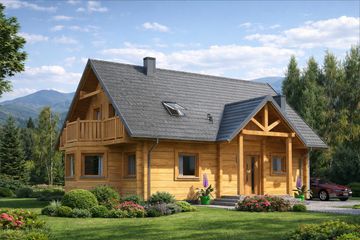  Projekt domu L-58 Dom zimowa - z bali (BBD1082) - projekt domu parterowego z poddaszem - Zdjęcie 1