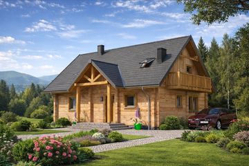  Projekt domu L-58 Dom zimowa - z bali (BBD1082) - projekt domu parterowego z poddaszem - Zdjęcie 2