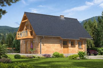 Projekt domu L-60 Dom letnia - z bali - parterowy z poddaszem dom o powierzchni 81,20 m², dach dwuspadowy - ujęcie 3