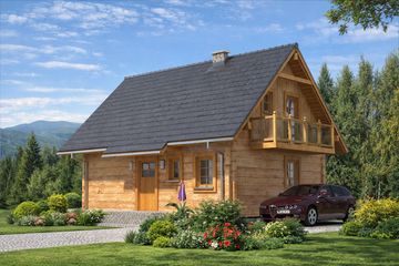 Projekt domu L-60 Dom letnia - z bali - parterowy z poddaszem dom o powierzchni 81,20 m², dach dwuspadowy - ujęcie 4