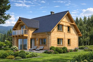  Projekt domu L-70 Dom z bali (BBD1097) - projekt domu parterowego z poddaszem - Zdjęcie 1