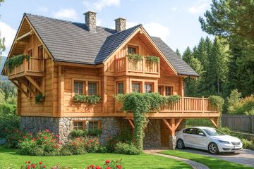 Projekt domu L-71 Dom rolna - z bali - parterowy z poddaszem dom o powierzchni 118,20 m², dach dwuspadowy - ujęcie frontu