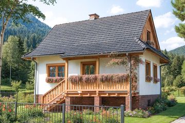 Projekt domu L-74 Dom miejska - szkieletowy - parterowy z poddaszem dom o powierzchni 55,60 m², dach dwuspadowy, koszt budowy 133 440 zł - ujęcie frontu