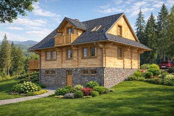  Projekt domu L-75 Dom willowa z bali (BBD1108) - projekt domu parterowego z poddaszem - Zdjęcie 2