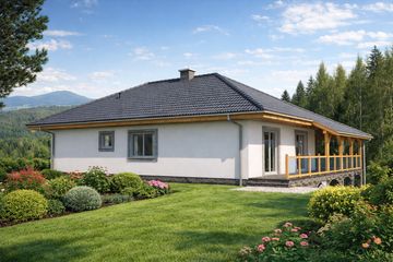 Projekt domu L-76 Dom jesienna - szkieletowy - parterowy dom o powierzchni 135,40 m², dach kopertowy - ujęcie 3