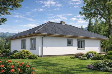 Projekt domu L-76 Dom jesienna - szkieletowy - parterowy dom o powierzchni 135,40 m², dach kopertowy - ujęcie 4