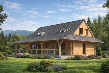  Projekt domu L-80 Dom jarzębinowa z bali (BBD1117) - projekt domu parterowego z poddaszem - Zdjęcie 2