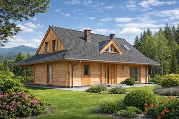  Projekt domu L-80 Dom jarzębinowa z bali (BBD1117) - projekt domu parterowego z poddaszem - Zdjęcie 4