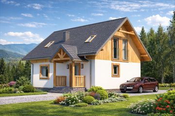 Projekt domu L-82 Dom szkieletowy - parterowy z poddaszem dom o powierzchni 86,80 m², dach dwuspadowy - ujęcie 2