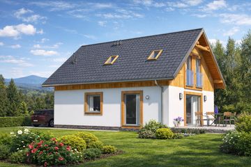 Projekt domu L-82 Dom szkieletowy - parterowy z poddaszem dom o powierzchni 86,80 m², dach dwuspadowy - ujęcie 3
