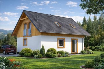 Projekt domu L-82 Dom szkieletowy - parterowy z poddaszem dom o powierzchni 86,80 m², dach dwuspadowy - ujęcie 4