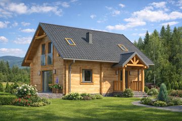  Projekt domu L-82 Dom pszczyńska z bali (BBD1122) - projekt domu parterowego z poddaszem - Zdjęcie 1