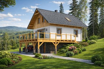  Projekt domu L-87 Dom modrzewiowa szkieletowy (BBD1129) - projekt domu parterowego z poddaszem - Zdjęcie 2