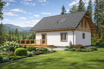  Projekt domu L-87 Dom modrzewiowa szkieletowy (BBD1129) - projekt domu parterowego z poddaszem - Zdjęcie 4