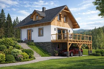  Projekt domu L-87 Dom modrzewiowa szkieletowy (BBD1129) - projekt domu parterowego z poddaszem - Zdjęcie 1