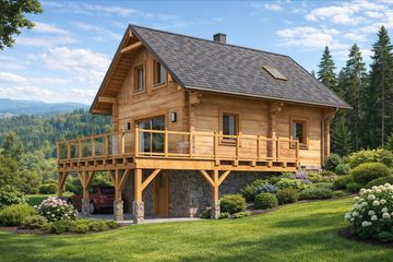  Projekt domu L-87 Dom modrzewiowa z bali (BBD1130) - projekt domu parterowego z poddaszem - Zdjęcie 2