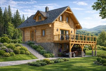  Projekt domu L-87 Dom modrzewiowa z bali (BBD1130) - projekt domu parterowego z poddaszem - Zdjęcie 1