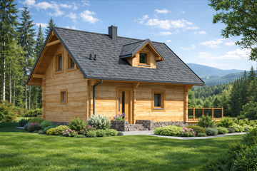  Projekt domu L-87 Dom modrzewiowa z bali (BBD1130) - projekt domu parterowego z poddaszem - Zdjęcie 3