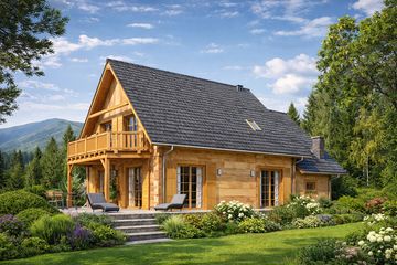  Projekt domu L-89 Dom konwaliowa - z bali (BBD1132) - projekt domu parterowego z poddaszem - Zdjęcie 2