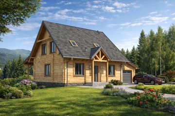 Projekt domu L-91 Dom cyprysowa - z bali - parterowy z poddaszem dom o powierzchni 114 m², dach dwuspadowy - ujęcie 2