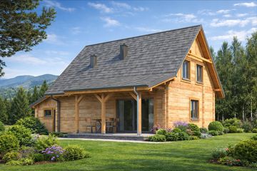 Projekt domu L-91 Dom cyprysowa - z bali - parterowy z poddaszem dom o powierzchni 114 m², dach dwuspadowy - ujęcie 3