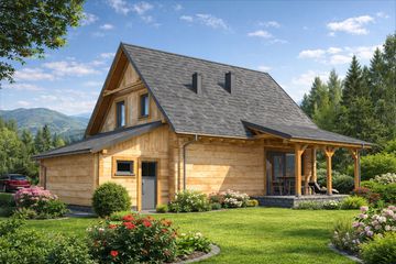 Projekt domu L-91 Dom cyprysowa - z bali - parterowy z poddaszem dom o powierzchni 114 m², dach dwuspadowy - ujęcie 4