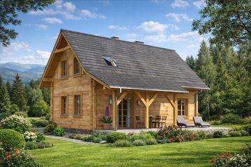 Projekt domu L-84 Dom krótka - z bali - parterowy z poddaszem dom o powierzchni 81,90 m², dach dwuspadowy - ujęcie 2