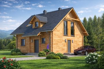 Projekt domu L-97 Dom tulipanowa - z bali - parterowy z poddaszem dom o powierzchni 102,90 m², dach dwuspadowy - ujęcie 4