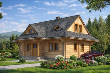  Projekt domu A-102 Dom wronia z bali (BBD1165) - projekt domu parterowego z poddaszem - Zdjęcie 2