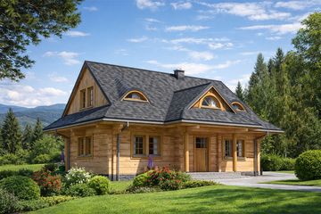  Projekt domu A-102 Dom wronia z bali (BBD1165) - projekt domu parterowego z poddaszem - Zdjęcie 1