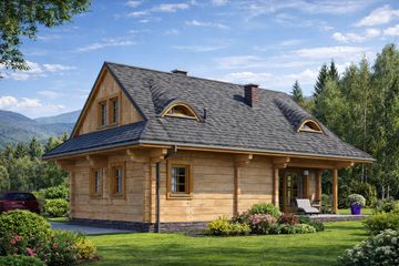  Projekt domu A-102 Dom wronia z bali (BBD1165) - projekt domu parterowego z poddaszem - Zdjęcie 4