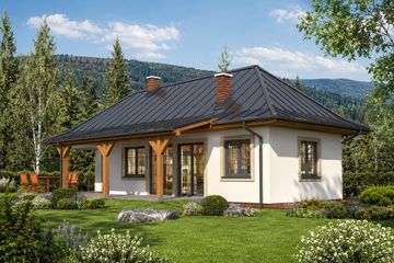 Projekt domu A-113 Dom olchowa - szkieletowy - parterowy dom o powierzchni 102,90 m², dach czterospadowy - ujęcie 3