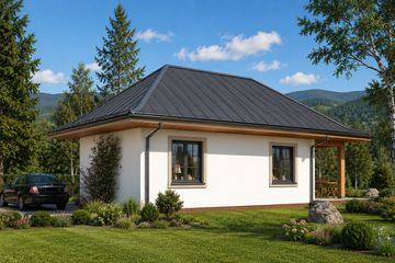 Projekt domu A-113 Dom olchowa - szkieletowy - parterowy dom o powierzchni 102,90 m², dach czterospadowy - ujęcie 4