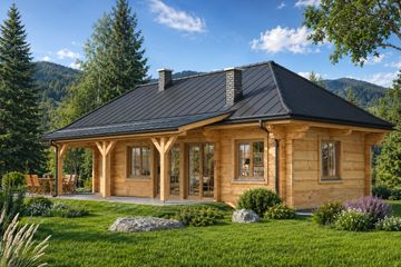 Projekt domu A-113 Dom olchowa - z bali - parterowy dom o powierzchni 99,80 m², dach czterospadowy - ujęcie 3