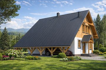 Projekt domu L-33 Dom lublińska - szkieletowy - parterowy z poddaszem dom o powierzchni 126,90 m², dach dwuspadowy - ujęcie 2