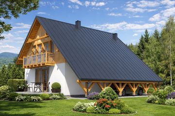 Projekt domu L-33 Dom lublińska - szkieletowy - parterowy z poddaszem dom o powierzchni 126,90 m², dach dwuspadowy - ujęcie 3