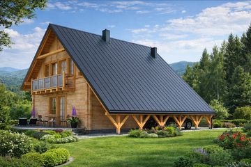 Projekt domu L-33 Dom lublińska - z bali - parterowy z poddaszem dom o powierzchni 123,70 m², dach dwuspadowy - ujęcie 3