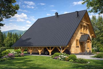 Projekt domu L-33 Dom lublińska - z bali - parterowy z poddaszem dom o powierzchni 123,70 m², dach dwuspadowy - ujęcie 4