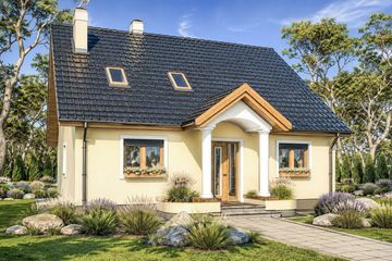 Projekt domu Selena a - parterowy z poddaszem dom o powierzchni 128,60 m², dach dwuspadowy, koszt budowy 335 000 zł - ujęcie frontu