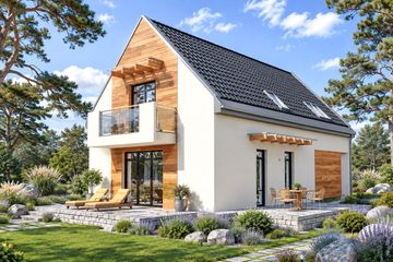 Projekt domu Alfi - parterowy z poddaszem dom o powierzchni 132,40 m², dach dwuspadowy - ujęcie 2