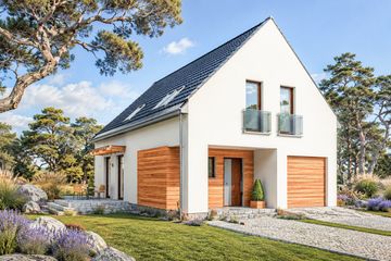 Projekt domu Alfi - parterowy z poddaszem dom o powierzchni 132,40 m², dach dwuspadowy, koszt budowy 343 000 zł - ujęcie frontu