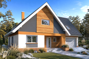 Projekt domu Rino II - parterowy z poddaszem dom o powierzchni 229,70 m², dach wielospadowy, koszt budowy 594 000 zł - ujęcie frontu