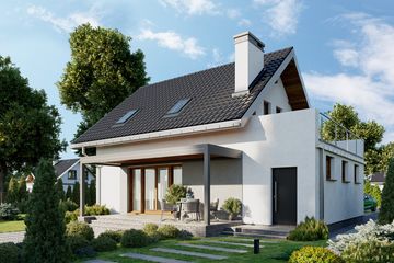 Projekt domu Zeta Karbo (1373) - parterowy z poddaszem dom o powierzchni 93,50 m², dach dwuspadowy - ujęcie 3