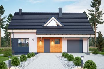 Projekt domu Kajtek z garażem 1-st. [A] - parterowy z poddaszem dom o powierzchni 80,70 m², dach dwuspadowy - ujęcie 3