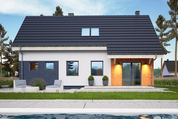 Projekt domu Kajtek z garażem 1-st. [A] - parterowy z poddaszem dom o powierzchni 80,70 m², dach dwuspadowy - ujęcie 4
