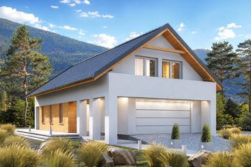 Projekt domu Atlanta - parterowy z poddaszem dom o powierzchni 126,70 m², dach dwuspadowy, koszt budowy 323 000 zł - ujęcie frontu