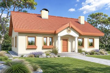 Projekt domu Sielanka 1a0gp - parterowy z poddaszem dom o powierzchni 215,10 m², dach dwuspadowy, koszt budowy 205 000 zł - ujęcie frontu