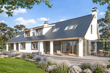 Projekt domu Rodzynek 2b - dwulokalowy LLL - parterowy z poddaszem dom o powierzchni 162,60 m², dach dwuspadowy - ujęcie 2