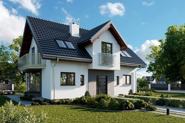 Projekt domu Tytus (1287) - parterowy z poddaszem dom o powierzchni 148,30 m², dach dwuspadowy, koszt budowy 381 000 zł - ujęcie frontu